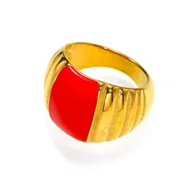Bague large en émail rouge vif avec accent doré texturé, en acier inoxydable, bijou tendance pour un usage quotidien