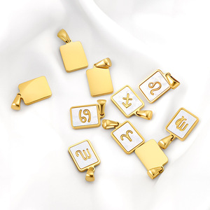 Collana con Ciondolo Unisex Trendy in Acciaio Inossidabile Placcato Oro 18K con 12 <span class=keywords><strong>Segni</strong></span> <span class=keywords><strong>Zodiacali</strong></span> e Charm Quadrato a Conchiglia - Vendita all'Ingrosso - Product Image 3