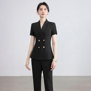 Women's Short Sleeve Suit Set Formal Wear For Business Commute And Interview Breathable Polyester Fiber With Label - Product Image 2