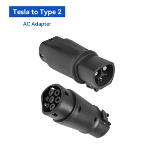 Konektor 220V 240V Telsa ke tipe 2 IEC 62196 32A EV adaptor pengisi daya untuk mobil listrik