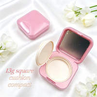 En stock, faible MOQ, 13g, compact carré rose vide avec miroir et houppette, matériel d'emballage pour maquillage