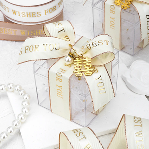 Tùy chỉnh "lời chúc tốt nhất cho bạn" Trắng với logo vàng lá <span class=keywords><strong>Ribbon</strong></span> trên Grosgrain lá <span class=keywords><strong>ribbon</strong></span> in logo bán buôn Quà Tặng đóng gói - Product Image 5