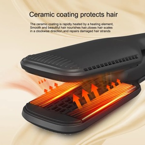 Black Ceramic <b>Hair</b> <b>Straightener</b> <b>Wide</b> <b>Plate</b> Hot Air Styler Floating Flat Iron Salon and Home Use - Product Image 5