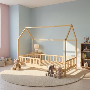 En Stock: Muebles de Dormitorio para Niños Pequeños, Cama <span class=keywords><strong>Infantil</strong></span> de Madera <span class=keywords><strong>Montessori</strong></span> con Marco de Piso, Cama Tipo Casa para Niños - Product Image 1