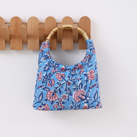 Tas Jinjing Gaya Baru Retro Motif Bunga dengan Cincin Bambu, Gaya Etnik Vintage, Tas Tangan Wanita Portabel untuk Perjalanan Sehari-hari dan Belanja