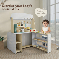Zongheng Blue Diecast Mini-ensemble de jeu de rôle pour bébé, thème café double face, en bois, pour cuisine de bureau, cadeau