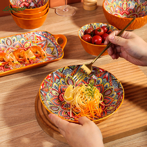 2025 Style bohême plats à manger assiettes bol d'alimentation ensembles de vaisselle rétro en céramique ensemble de Table à dîner pour cuisine ménage - Product Image 2