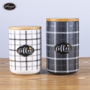 2024New Design Custom White Ceramic Porcelain Kitchen <strong>Tea</strong> Coffee Sugar Canisters Jars <strong>Tins</strong> <strong>Sets</strong> With Bamboo Lids - Product Image 2