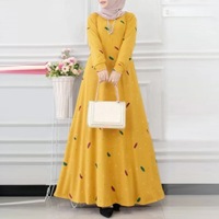Abaya musulmane malaisienne pour femme, manches longues, coupe ample, ajustée, en polyester, imprimé feuilles et pois, style boutonné, ethnique, été, grandes tailles