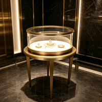 Présentoir Rond Lumineux à LED pour Bijoux, Vitrine Circulaire en Verre pour Montres et Pierres Précieuses, Meuble de Boutique pour Centre Commercial