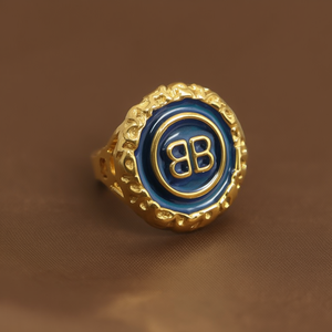 Anillo de Moda de Acero Inoxidable 316L con Baño de Oro PVD y Esmalte Azul, Joyería con Logotipo BB - Product Image 3