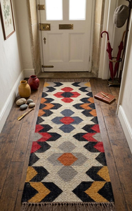 Tribal Kilim Wool Jute <b>Runner</b> <b>Rug</b> Handwoven Boho Geometric Carpet Accent for Southwestern Farmhouse Bedroom Hallway Home Decor - Product Image 5