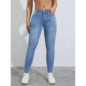 Plus Size Women's Skinny <b>Jeans</b> Light Blue High <b>Elasticity</b> Crouching <b>Waist</b> Street Fashionista Style Europe America Fit - Product Image 4