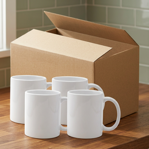 Juego de 4 Tazas de Cerámica Blancas Rectas en Caja de Cartón Corrugado - Product Image 2