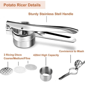 Écraseur à pommes de terre en acier inoxydable robuste et portable, 3 passoires interchangeables, outil de pressage facile à utiliser, usage domestique - Product Image 4