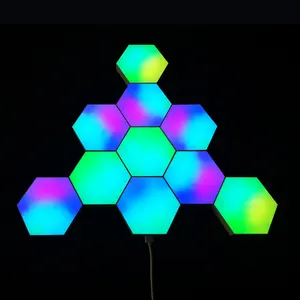 Luz LED hexagonal para decoración de sala de juegos, sincronización de música, bricolaje, RGB, música inteligente para el hogar, lámpara de pared cuántica controlada por aplicación