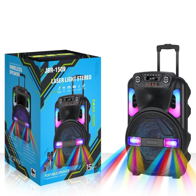JBR-1509 15-inch Portable for Bluetooth DJ Speaker Wireless Microphone Active Square Dance Speaker for Outdoor Battery Operation