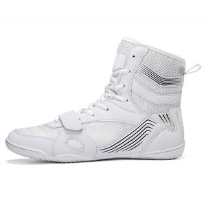 Bottes de boxe professionnelles en cuir véritable blanc, chaussures de lutte personnalisées - Product Image 3