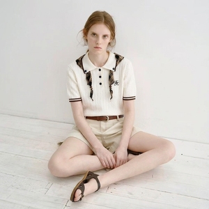 Polo de Punto Personalizado, Estilo Preppy, Casual, con Mangas Acanaladas para <span class=keywords><strong>Mujer</strong></span> - Product Image 1