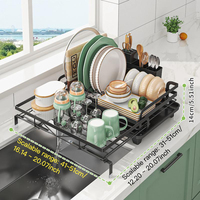 Grande capacité au-dessus de l'évier pliable multifonctionnel extensible réglable étendoir à vaisselle double niveau de stockage cadre en métal