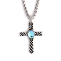 Collier unisexe en acier inoxydable avec pierre opale, design nordique, souvenir scandinave, croix celtique, bijoux vikings