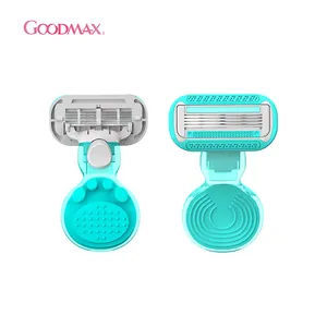 GoodMax Silet Cukur Wanita, Logo Kustom Kualitas Tinggi Desain Buka Belakang Portabel Empat Pisau Keselamatan