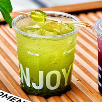 Gobelets en plastique PET transparent de 18 oz, 16 oz, 12 oz, calibre 98 mm, avec couvercles, faible MOQ 1000 pièces, logo personnalisé imprimé, gobelets pour smoothies et jus de fruits
