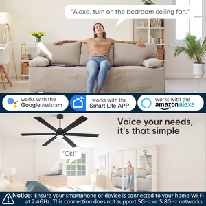 Ventilatore da soffitto intelligente Tuya Alexa da 66 pollici in compensato con 6 pale, luce LED, telecomando, per esterni e interni, soggiorno, classe energetica A - Product Image 2