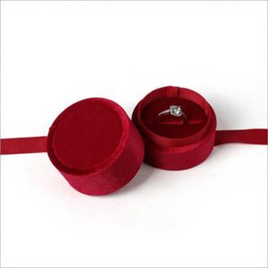 Boîte à bijoux ronde en velours avec nœud en ruban, logo personnalisé, boîte cadeau pour bague et collier, pour mariage et fiançailles - Product Image 5