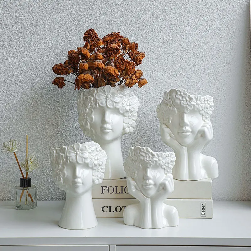 Vaso di ceramica del fiore del fronte della signora della donna umana di arte per la decorazione domestica