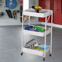 Chariot utilitaire pliable à 3 niveaux avec roulettes, chariot de rangement multifonctionnel