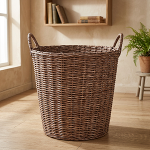 Cesta de Almacenamiento Redonda de Ratán con Asas, Organizador de Ropa Hecho a Mano, Estilo Rústico para la Sala de Estar, 20-35L - Product Image 2