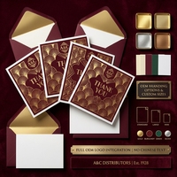 Cartes de remerciement Art Déco Gatsby Or Bourgogne, personnalisables en gros avec logo OEM ODM, luxe, pour événements des années 20, avec insert d'emballage