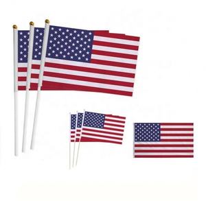 Venta al por mayor 100% poliéster bandera americana 14*21cm EE. UU. de mano con poste blanco impreso digital almacenado en EE. UU. - Product Image 1