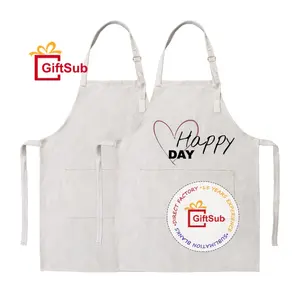 GiftSub Wholesale Metal Buckle Adjustable Linen Adult Aprons DIY Personalized Custom Sublimation Blank Apron With Pockets