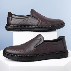Mocassins en cuir blanc pour homme, à enfiler, bout rond, respirants, semelle extérieure en caoutchouc, semelle intermédiaire en EVA, chaussures décontractées toutes saisons - Product Image 3