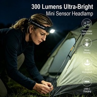 Lampe frontale LED légère rechargeable avec contrôle par capteur, lumière rouge, pour la pêche, la course, la randonnée, le camping et la pêche nocturne
