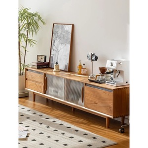 Solid Wood Minimalist Tv Stand Cherry Wood Color Storage Cabinet Living Room Furniture - Product Image 3