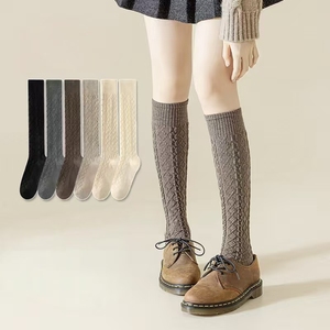 겨울용 두꺼운 보온 소프트 폴리에스터 롱삭스 (여성용, 삼베 무늬) - Product Image 1