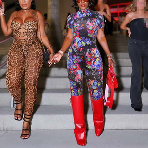 Women Hipster Short Sleeve Backless Rompers <strong>Leopard</strong> Print Jumpsuits - Product Image 3