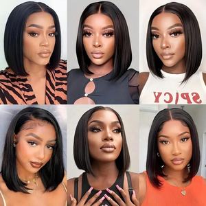 Color Natural 13x4 10 pulgadas cabello humano vietnamita peluca <span class=keywords><strong>Frontal</strong></span> de encaje suizo recto suave corto Bob pelucas para mujeres negras - Product Image 6