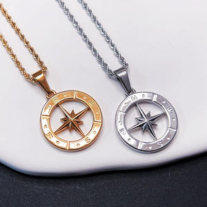 Collier pendentif boussole étoile du nord en or 18 carats pour homme, cercle de boussole, ancre en or, cadeau pour petit ami, petite amie - Product Image 4