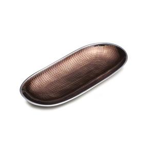 Bandeja de servicio de cobre y metal de calidad duradera decorativa de mesa con asas de latón Bandeja de servicio de forma redondeada - Product Image 2