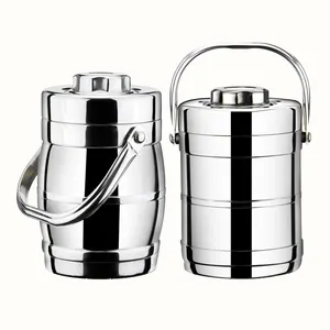 Stainless Steel Lunch Box Tiffin Red and White Floral, 'Two-Tier Tiffin