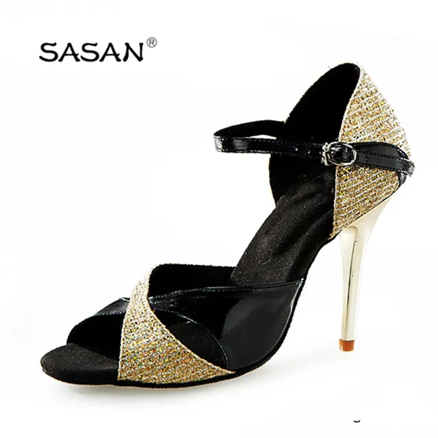 Glitter Gold PU Lady Latin Dance Shoes Soft Insole