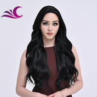 Perruque en fibre Futura de couleur naturelle noire résistant à la chaleur délié naturel pré-plumé perruque avant en dentelle synthétique pour les femmes