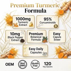 Cápsulas de Cúrcuma y Curcumina OEM ODM, GMP Halal, 120 Unidades, 1000 mg por Porción, 95 Por Ciento de Curcuminoides - Product Image 2