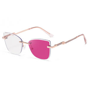 Gafas de sol sin montura Cat Eye KJL-95029 para mujer, lentes de PC con protección UV400, bisagras de resorte, diseño moderno - Product Image 4