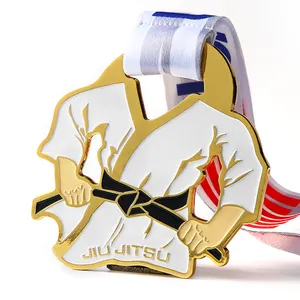Grosir medali logam 3D kustom logam campuran Logo Enamel emas tempat pertama medali Kodokan Jiu Jitsu Judo olahraga medali penghargaan dan trofi