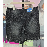 Shorts en jean personnalisés pour homme, style streetwear Y2K, avec ceinture en cristal brodée, coupe ample et décontractée, effet vintage délavé et strass